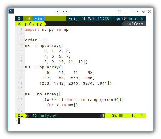 Polynomial: Python Source: Setup Matrix A and B