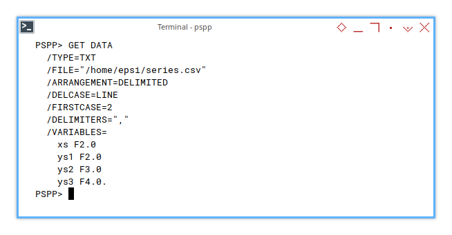 PSPP Shell: Import CSV: Get Data