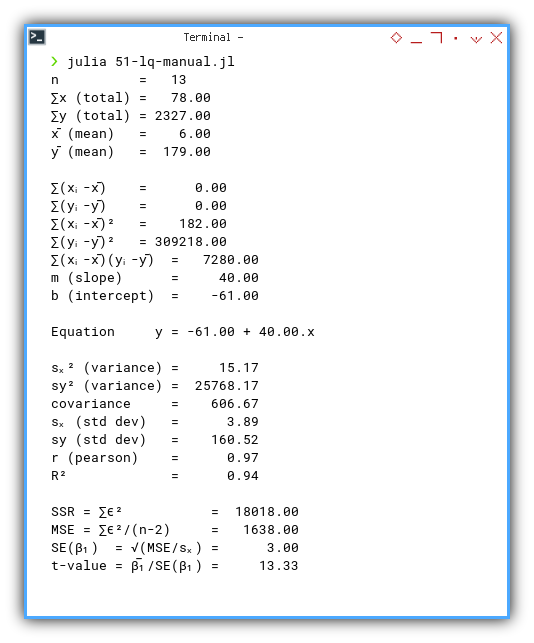 Julia: Statistic Properties: Manual Calculation