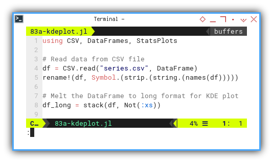 Julia: Statistic Properties: StatsPlot: KDE Plot